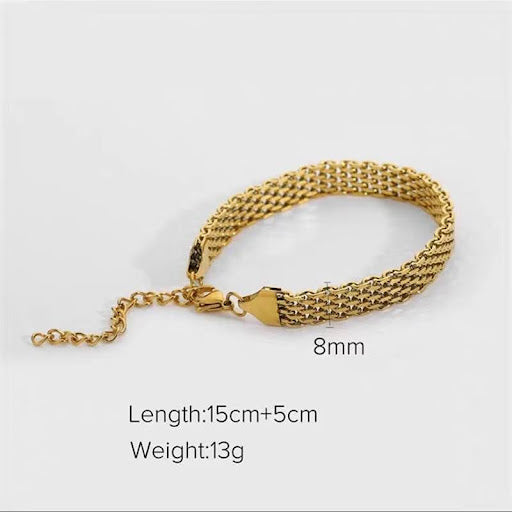 Gold Plated Mesh Chain Bracelet for Women – Adjustable Fashion Jewelry