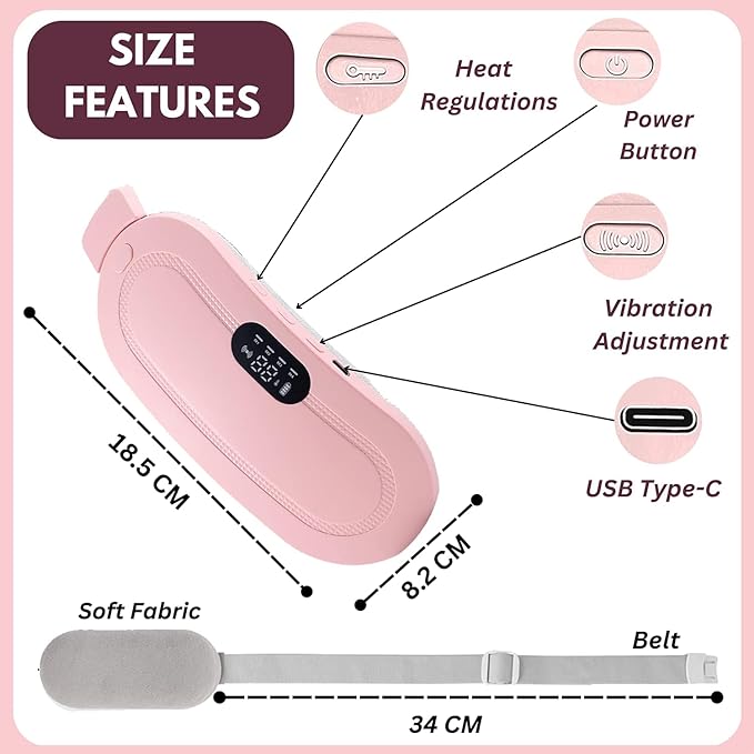 Wireless Heating Belt for Period Pain Relief – Adjustable Smart Warm Belt with 3 Heat Levels & Rechargeable Battery