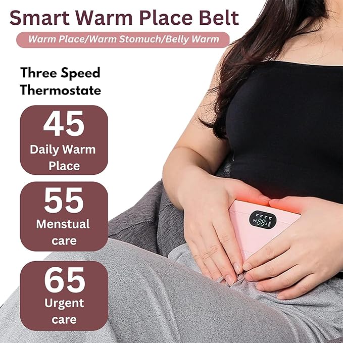 Wireless Heating Belt for Period Pain Relief – Adjustable Smart Warm Belt with 3 Heat Levels & Rechargeable Battery