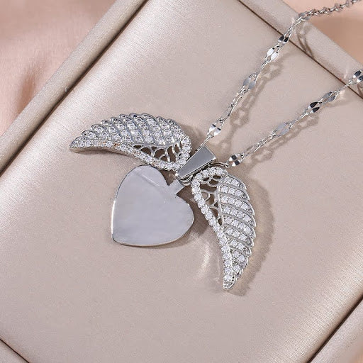 Silver Angel Wings Heart Pendant Necklace – Zircon Jewelry for Women in Pakistan