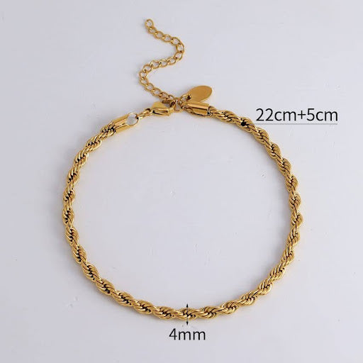 Gold Plated Rope Chain Bracelet for Men & Women – 4mm Adjustable Jewelry in Pakistan