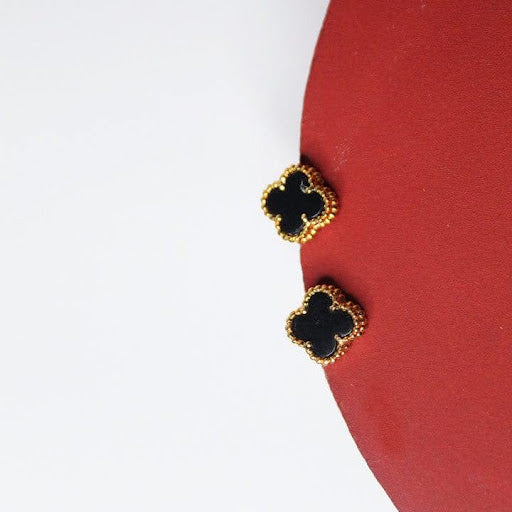 Black Clover Stud Earrings for Women – Gold Plated Fashion Jewelry in Pakistan
