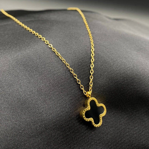 an Cleef Inspired Black Clover Pendant Necklace – Gold Plated Chain for Women